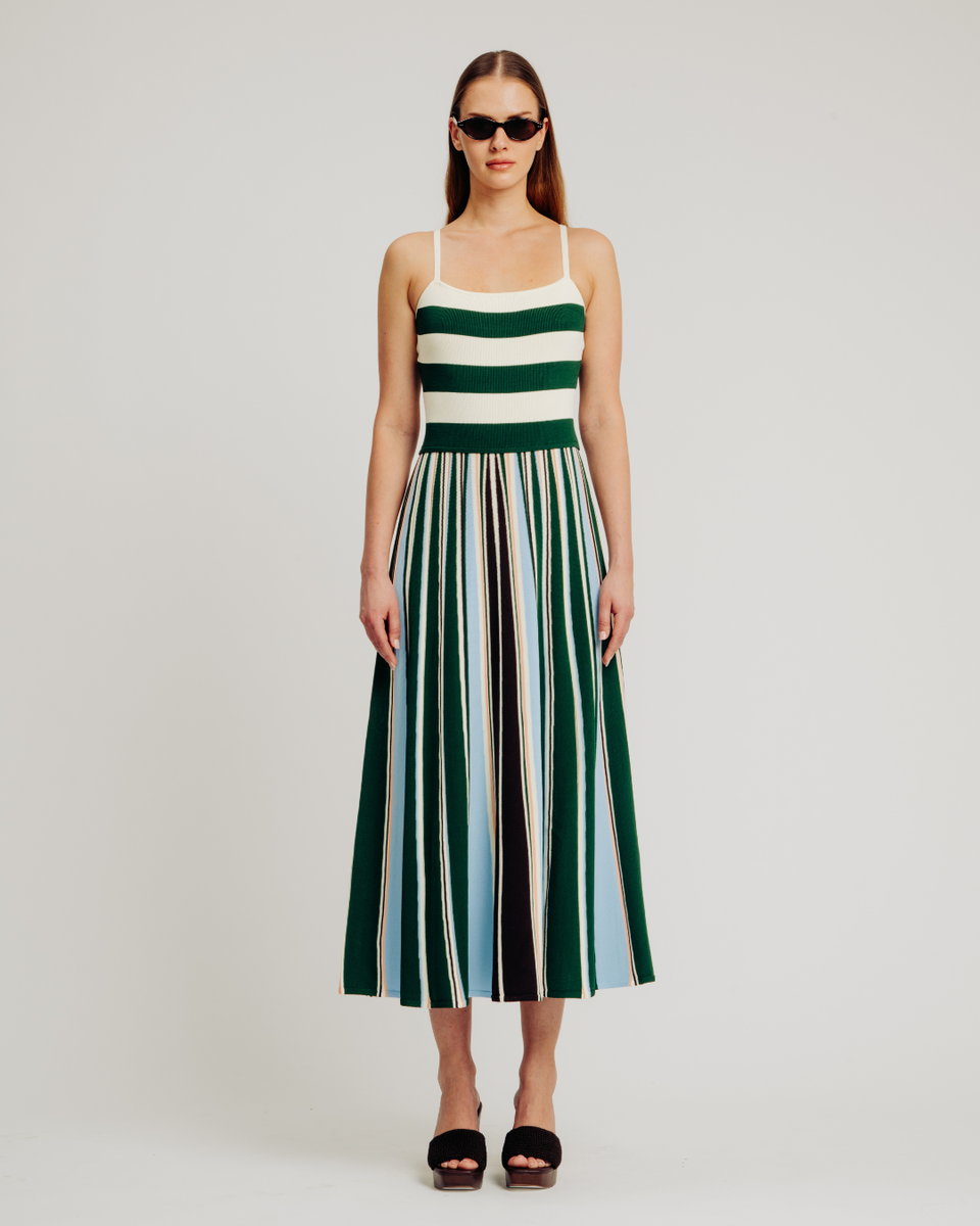 ronny kobo noven striped mock turtleneck midi dress Ronny Kobo Noven Dress in Golden Moss Multi