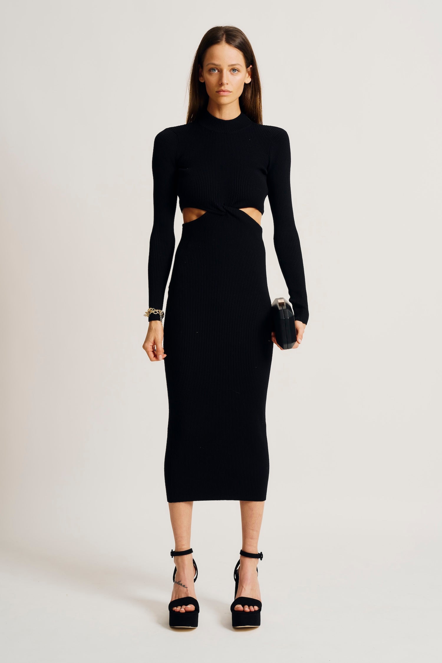 Shops Ronny Kobo Opal Cut Out Rib Knit Midi Dress